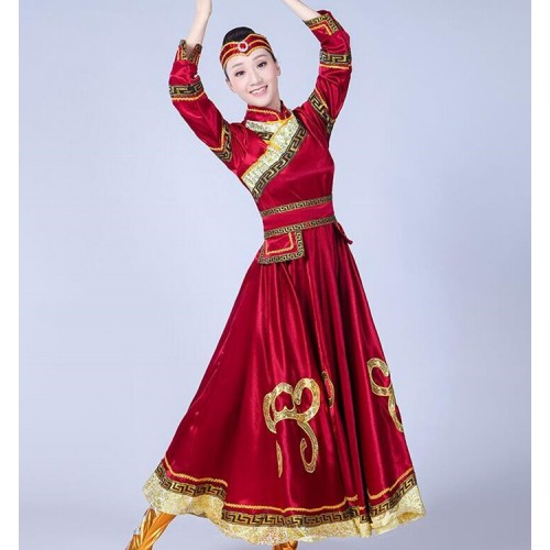 Chinese folk dance costumes for women female Mongolian minority grassland  party cosplay dance clothes female large swing skirt costumes robes